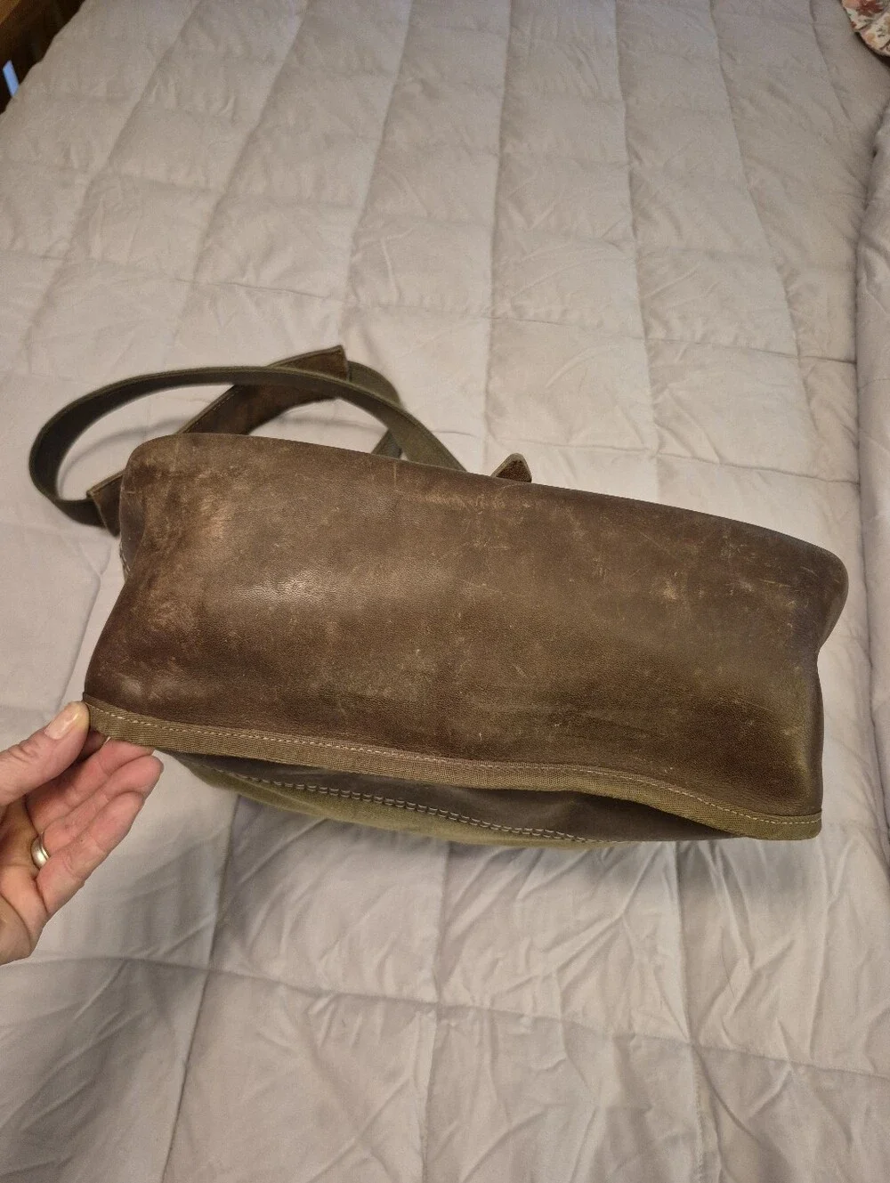 Vintage Orvis Canvas and Leather Messenger Bag, Green And Brown